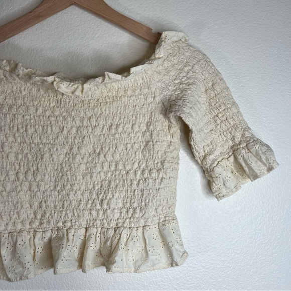 American Eagle Babydoll Crop Top Cream Medium - Picture 3 of 5